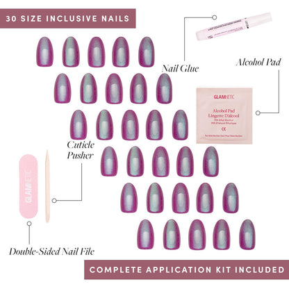 Glamnetic Press On Nails - Berry Maroon | Opaque Dark Red Maroon Short Round Fake Nails, Salon Quality | 12 Sizes - 30 Nail Kit