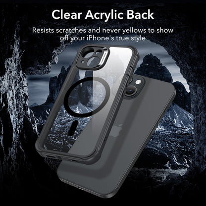 ESR for iPhone 15 Case, Compatible with MagSafe, Full-Body Military-Grade Drop Proof Case with Built-in 9H+ Tempered Glass Screen Protector, Armor Series, Clear Black