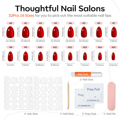 Modelones Brown Press on Nails Almond, Fall Short Fake Nails, Reusable Nail Kit with Nail Glue Adhesive Tabs Mini Nail File, Nails Press Ons 32Pcs 16 Sizes, Women Girl Gift, Amber