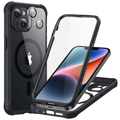 ESR for iPhone 15 Case, Compatible with MagSafe, Full-Body Military-Grade Drop Proof Case with Built-in 9H+ Tempered Glass Screen Protector, Armor Series, Clear Black
