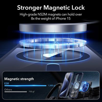 ESR for iPhone 15 Case, Compatible with MagSafe, Full-Body Military-Grade Drop Proof Case with Built-in 9H+ Tempered Glass Screen Protector, Armor Series, Clear Black