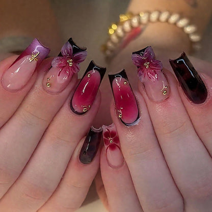 Short Almond Press on Nails Fall Fake Nails Sparkly False Nail with Gold Leaf Designs Autumn Wine Red Glossy Full Cover Acrylic Stick on Nail for Women Nail Art Decor 24 Pcs