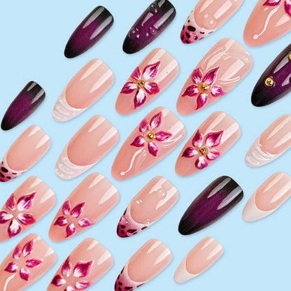 Short Almond Press on Nails Fall Fake Nails Sparkly False Nail with Gold Leaf Designs Autumn Wine Red Glossy Full Cover Acrylic Stick on Nail for Women Nail Art Decor 24 Pcs