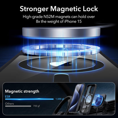 ESR for iPhone 15 Case, Compatible with MagSafe, Full-Body Military-Grade Drop Proof Case with Built-in 9H+ Tempered Glass Screen Protector, Armor Series, Clear Black