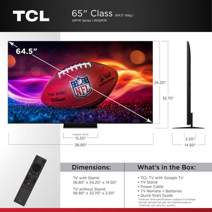 TCL 75-Inch Class QM7K Series QD-Mini LED 4K UHD Google Smart TV Best Premium Mini-LED TV - QLED, 144hz, 288hz Gaming Rate, Anti-Reflective Screen, Bang & Olufsen Audio, Atmos (75QM7K, 2025 Model)
