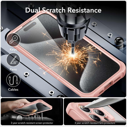 ESR for iPhone 15 Case, Compatible with MagSafe, Full-Body Military-Grade Drop Proof Case with Built-in 9H+ Tempered Glass Screen Protector, Armor Series, Clear Black