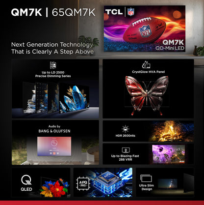 TCL 75-Inch Class QM7K Series QD-Mini LED 4K UHD Google Smart TV Best Premium Mini-LED TV - QLED, 144hz, 288hz Gaming Rate, Anti-Reflective Screen, Bang & Olufsen Audio, Atmos (75QM7K, 2025 Model)