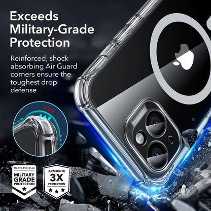 ESR for iPhone 15 Case, Compatible with MagSafe, Full-Body Military-Grade Drop Proof Case with Built-in 9H+ Tempered Glass Screen Protector, Armor Series, Clear Black