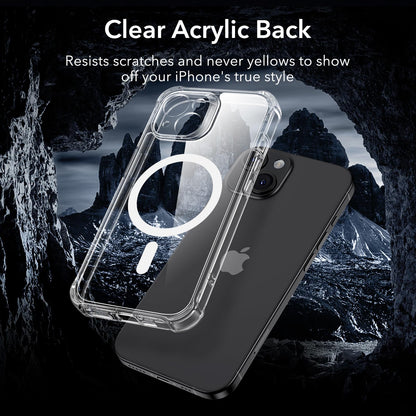 ESR for iPhone 15 Case, Compatible with MagSafe, Full-Body Military-Grade Drop Proof Case with Built-in 9H+ Tempered Glass Screen Protector, Armor Series, Clear Black