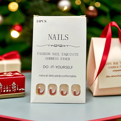 24Pcs Fall Press on Nails Short Square Fake Nails Wine Red and Gold Maple Leaf Glossy Gold Sparkly Acrylic Nails Full Cover Stick on Nails Autumn Thanksgiving Nail Decoration for Nail Art Supplies